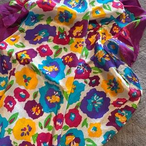 Bright Floral Multicolor Women's Scarf - Purple, Teal, Yellow